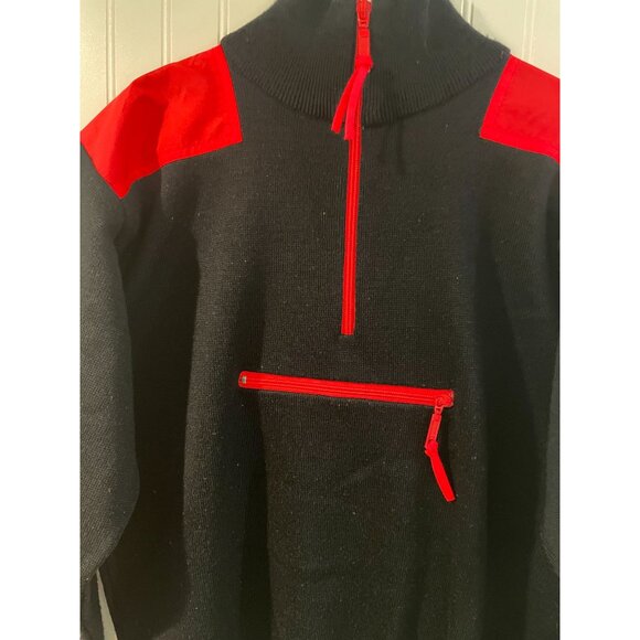 Vintage Meister Black & Red Wool/Acrylic Half-Zip Sweater With Pocket - Picture 6 of 10